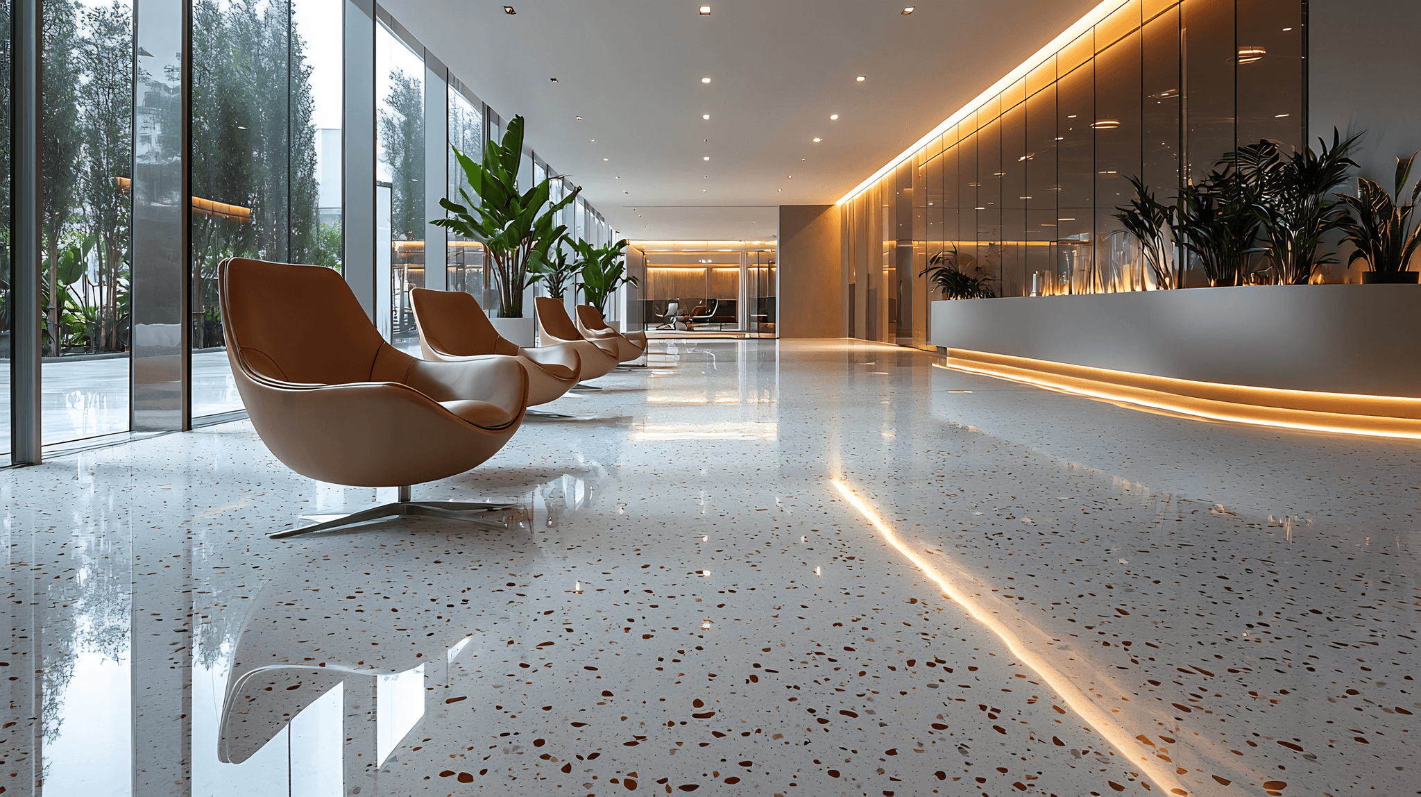 Polished terrazzo floor in a high-end architectural interior